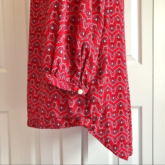 St. John's Bay Red Print Collarless Button Down Shirt 0X - Picture 8 of 12
